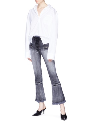 Figure View - Click To Enlarge - BEN TAVERNITI UNRAVEL PROJECT  - Lace-up patchwork flared jeans