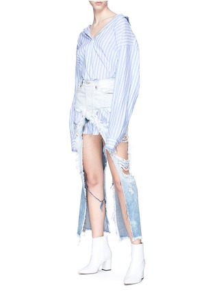Figure View - Click To Enlarge - BEN TAVERNITI UNRAVEL PROJECT  - Deconstructed washed denim skirt