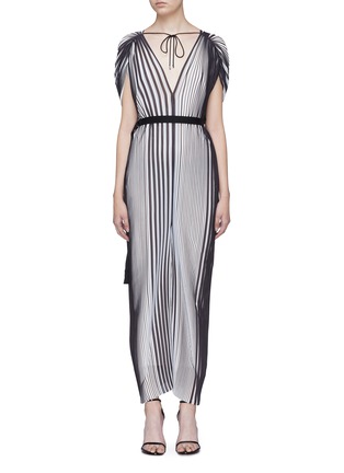 Main View - Click To Enlarge - TOME - Stripe pleated tie neck georgette jumpsuit