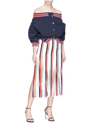 Figure View - Click To Enlarge - MONSE - Fringe stripe silk skirt