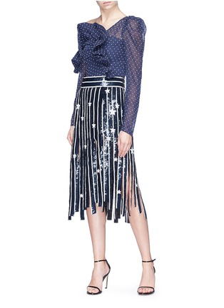 Figure View - Click To Enlarge - MONSE - Sequin star fringe stripe silk skirt