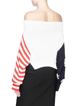Back View - Click To Enlarge - MONSE - Star and stripe intarsia cropped off-shoulder sweater