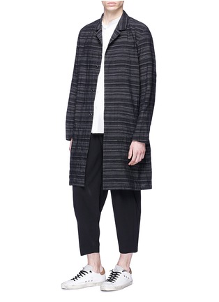 Figure View - Click To Enlarge - ATTACHMENT - Belted mix stripe linen-cotton hopsack coat