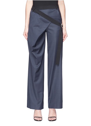 Main View - Click To Enlarge - DION LEE - Belted angled drape panel check wide leg pants