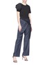 Figure View - Click To Enlarge - DION LEE - Belted angled drape panel check wide leg pants