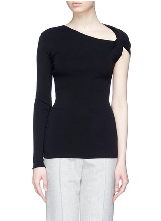 Main View - Click To Enlarge - DION LEE - Asymmetric twist sleeve rib knit top