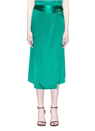 Main View - Click To Enlarge - DION LEE - Buckled mulberry silk satin mock wrap midi skirt