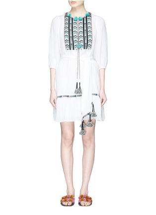 Main View - Click To Enlarge - FIGUE - 'Svana' tassel belted embroidered bib gauze dress