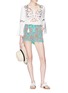 Figure View - Click To Enlarge - FIGUE - 'Maja' pompom cuff paisley print silk crepe shorts