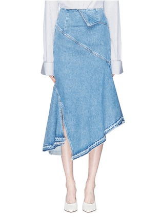 Main View - Click To Enlarge - MONSE - Asymmetric mock wrap denim skirt