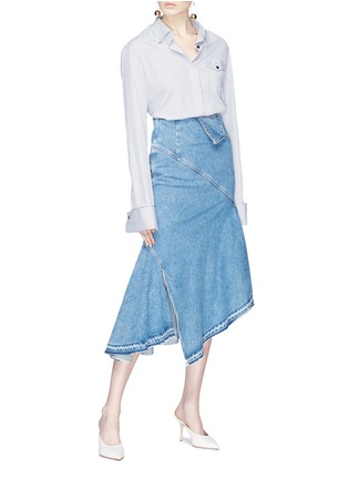 Figure View - Click To Enlarge - MONSE - Asymmetric mock wrap denim skirt