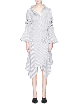 Main View - Click To Enlarge - MONSE - Ring ruched sleeve stripe asymmetric wrap shirt dress