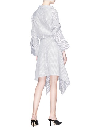 Figure View - Click To Enlarge - MONSE - Ring ruched sleeve stripe asymmetric wrap shirt dress