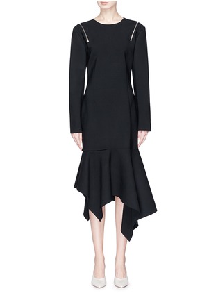 Main View - Click To Enlarge - MONSE - Zip shoulder asymmetric wool blend suiting dress