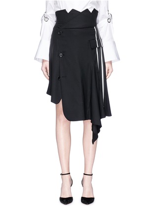 Main View - Click To Enlarge - MONSE - Stripe asymmetric deconstructed wrap blazer skirt