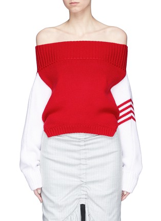 Main View - Click To Enlarge - MONSE - 'Upside Down' wool cropped off-shoulder sweater