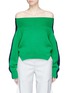 Main View - Click To Enlarge - MONSE - 'Upside Down' colourblock wool cropped off-shoulder sweater