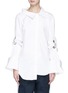Main View - Click To Enlarge - MONSE - Ring ruched sleeve asymmetric poplin shirt