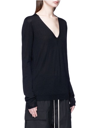 Front View - Click To Enlarge - RICK OWENS  - Stripe back virgin wool sweater