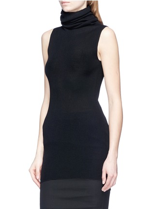 Front View - Click To Enlarge - RICK OWENS  - Virgin wool rib knit sleeveless turtleneck sweater