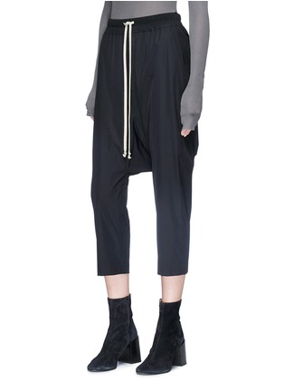 Front View - Click To Enlarge - RICK OWENS  - Drawstring drop crotch cropped pants