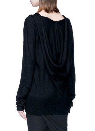 Back View - Click To Enlarge - RICK OWENS  - Ribbed sleeve cashmere knit hoodie