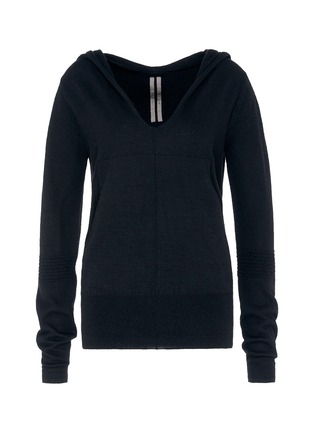 Main View - Click To Enlarge - RICK OWENS  - Ribbed sleeve cashmere knit hoodie