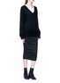 Figure View - Click To Enlarge - RICK OWENS  - Ribbed sleeve cashmere knit hoodie