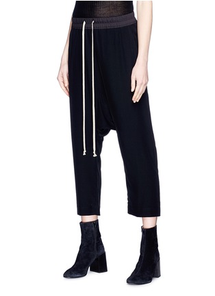 Front View - Click To Enlarge - RICK OWENS  - Drawstring drop crotch cropped silk crepe pants