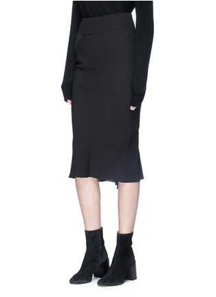 Front View - Click To Enlarge - RICK OWENS  - Ribbed waist gathered back crepe midi skirt