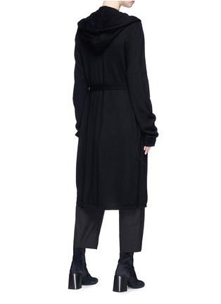 Back View - Click To Enlarge - RICK OWENS  - Hooded belted long cashmere cardigan