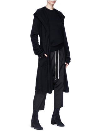 Figure View - Click To Enlarge - RICK OWENS  - Hooded belted long cashmere cardigan