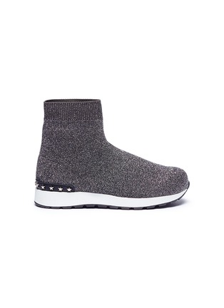 Main View - Click To Enlarge - WINK - Liquorice' mid top glitter Lurex knit kids sneakers