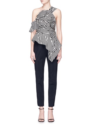 Main View - Click To Enlarge - SELF-PORTRAIT - Abstract stripe print ruffle one-shoulder jumpsuit