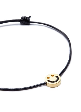 Detail View - Click To Enlarge - RUIFIER - 'Happy' 18k yellow gold vermeil charm leather bracelet