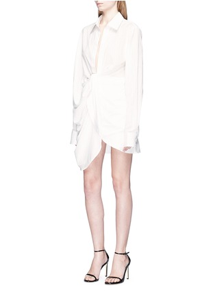 Front View - Click To Enlarge - JACQUEMUS - Ruched drape stripe shirt dress