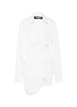 Main View - Click To Enlarge - JACQUEMUS - Ruched drape stripe shirt dress
