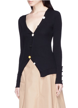Front View - Click To Enlarge - JACQUEMUS - 'Le Tordu' mixed button rib knit cardigan