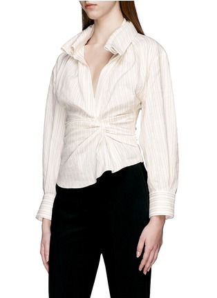 Front View - Click To Enlarge - JACQUEMUS - Ruched stripe cotton-linen shirt