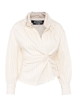 Main View - Click To Enlarge - JACQUEMUS - Ruched stripe cotton-linen shirt
