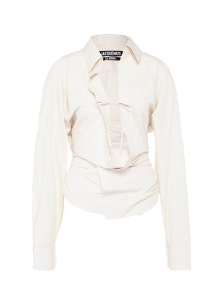 Main View - Click To Enlarge - JACQUEMUS - Tie front ruched stripe shirt