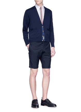 Figure View - Click To Enlarge - THOM BROWNE  - Half zip short sleeve Oxford shirt