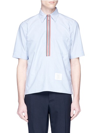 Main View - Click To Enlarge - THOM BROWNE  - Half zip short sleeve Oxford shirt