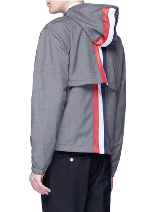 Back View - Click To Enlarge - THOM BROWNE  - Mesh stripe trim wool zip hoodie