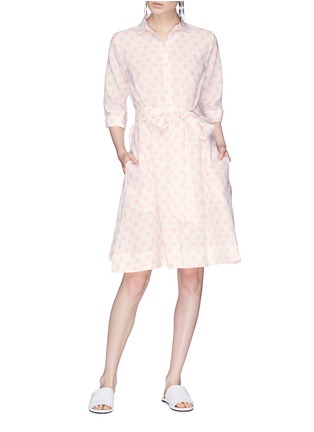 Figure View - Click To Enlarge - LISA MARIE FERNANDEZ - Polka dot print belted linen shirt dress