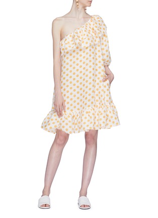 Figure View - Click To Enlarge - LISA MARIE FERNANDEZ - 'Arden' ruffle polka dot print one-shoulder mini dress
