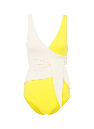 Main View - Click To Enlarge - LISA MARIE FERNANDEZ - 'Dree-Louise' colourblock crepe wrap one-piece swimsuit