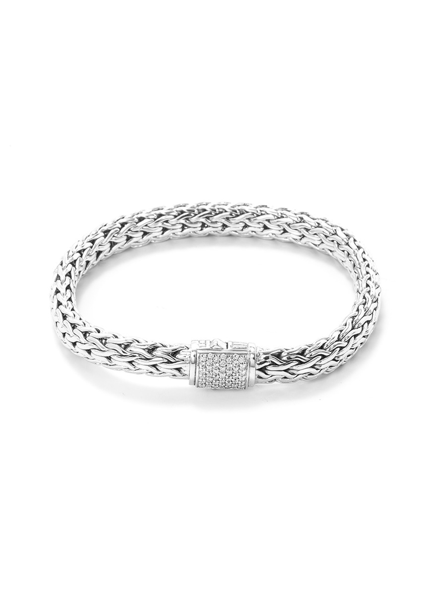 Diamond silver woven chain bracelet