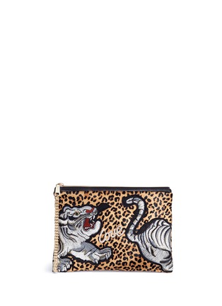 Main View - Click To Enlarge - VENNA - Tiger patch leopard print hair clutch