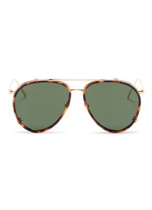 Main View - Click To Enlarge - LINDA FARROW - Detachable tortoiseshell clip-on metal aviator sunglasses